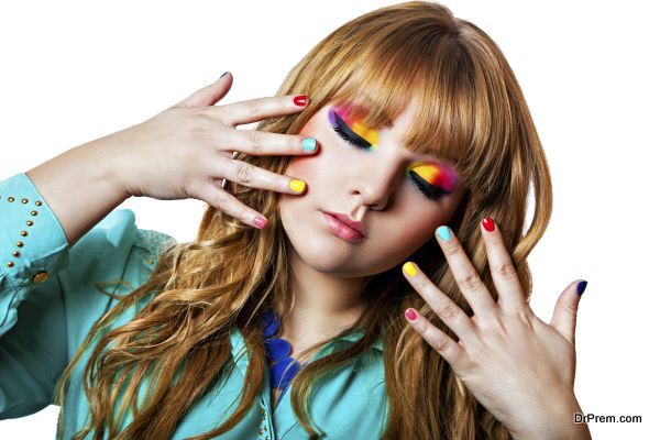 Colorfull rainbow make-up on woman eyes