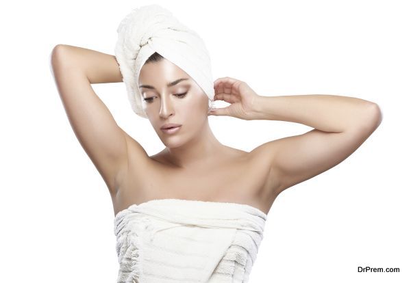 Beautiful Thoughtful Girl in Towel After Bath. Idea.