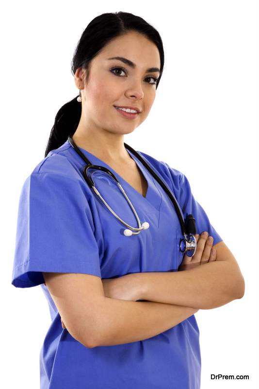 nurse wearing smock