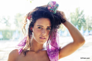 pretty woman wearing colored foulard