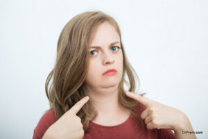 woman showing double chin